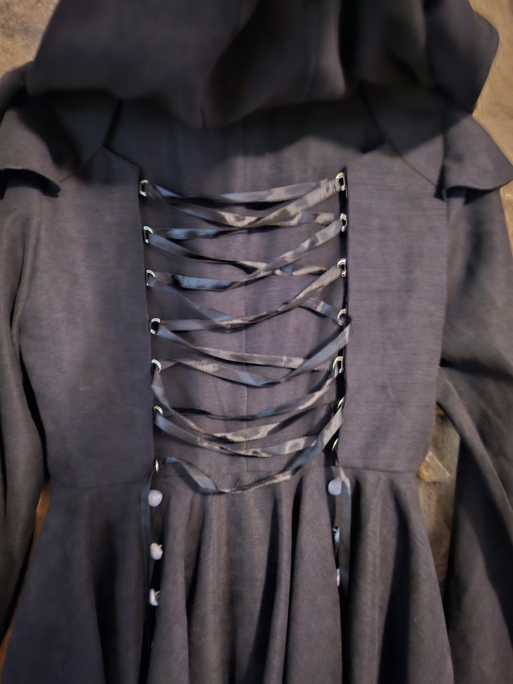 Womens Black Hooded Fit-and-Flare Coat - Picture 3 of 3